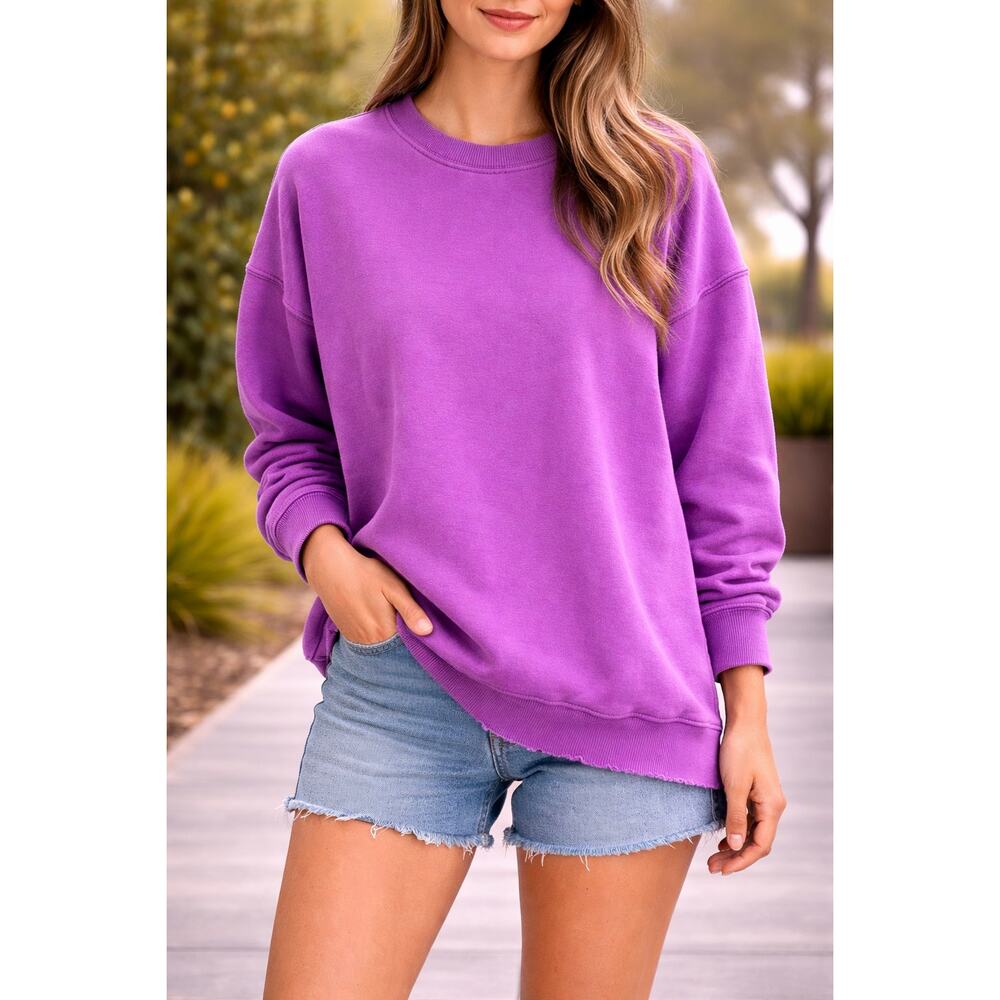 Mavi Purple Crewneck Sweatshirt Women’s Medium Distressed Hem Casual